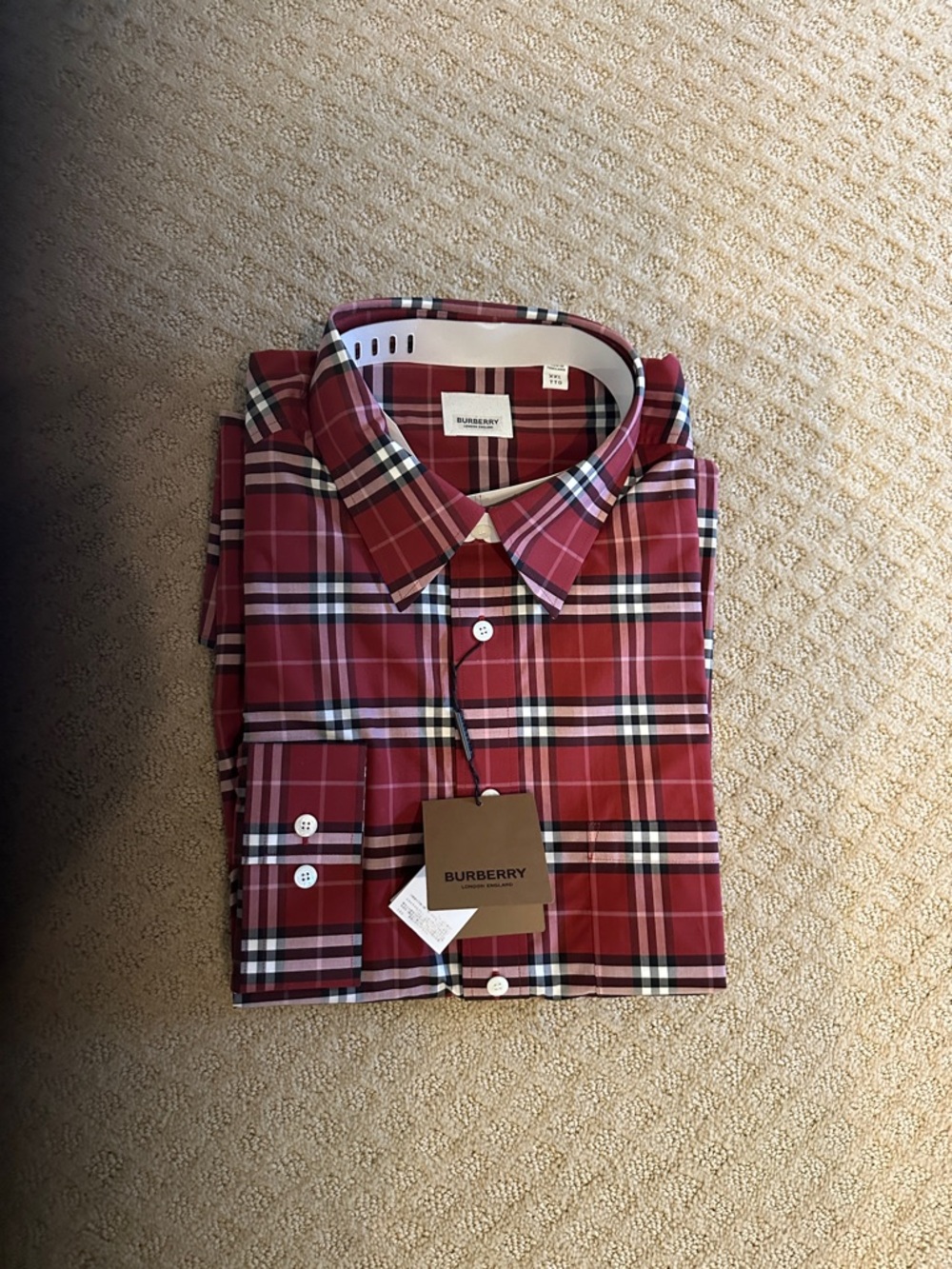 Burberry Red and Black Plaid Dress Shirt